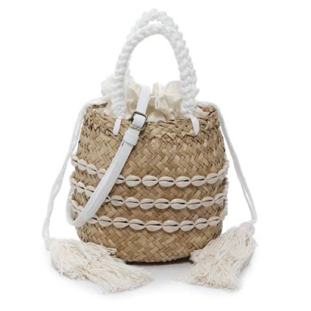 Dsw Straw & Shell Drawstring Bucket Bag - image 1
